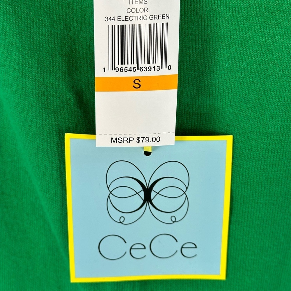 CeCe Long Sheer Sleeve Tie Cuff Crew Neck Top - Green - size Small - Picture 7 of 7